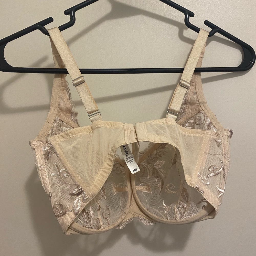 Soma Sensual Lace Underwire Unlined Sheer Beige Bra 34G - Picture 2 of 4